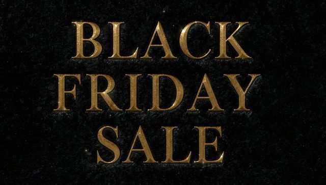 Black friday sale gold embossed luxury banner on dark textured background