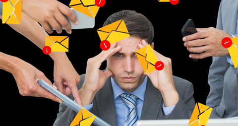 Overwhelmed Businessman Multitasking with Digital Communication