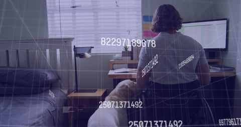 Disabled Man Using Computer with Virtual Data Overlay - Download Free Stock Images Pikwizard.com