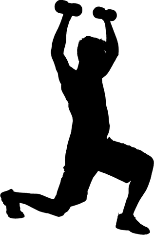 Transparent male athlete exercising with dumbbells focused strength