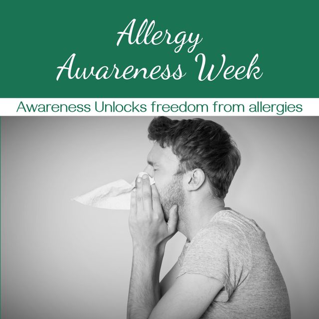 Useful for promoting Allergy Awareness Week, healthcare advertisements, or educational materials about allergies and their symptoms. Suitable for use in posters, social media posts, and health campaign materials aimed at increasing awareness and understanding of allergies in communities.