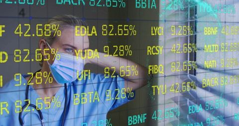 Medical Professional with Mask Analyzing Data Innovations