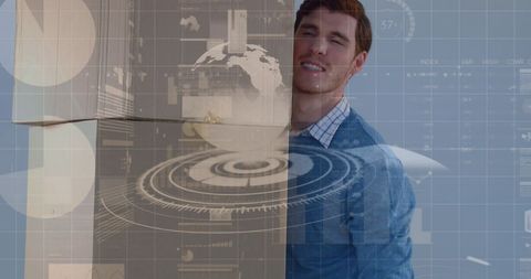 Digital Overlay with Man Carrying Cardboard Boxes