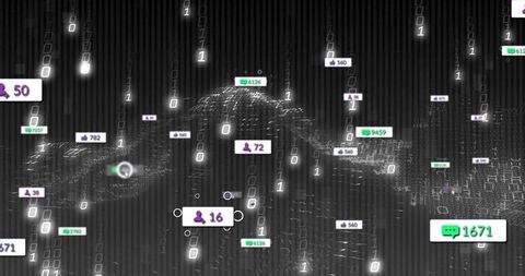 Digital Waveform with Binary Code and Social Media Counters