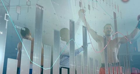 Boxers and Businessman Analyzing Stock Market Graphs Together