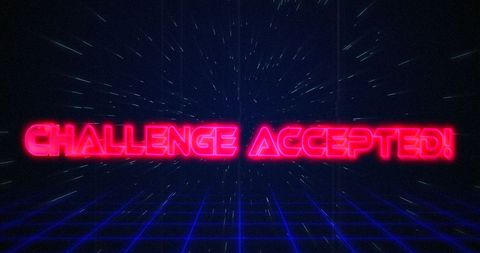 Retro neon challenge accepted graphic with glitch effect