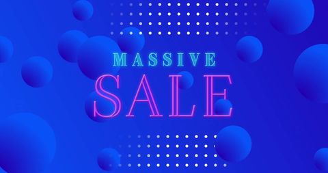 Massive sale announcement with retro blue shapes and pink typography