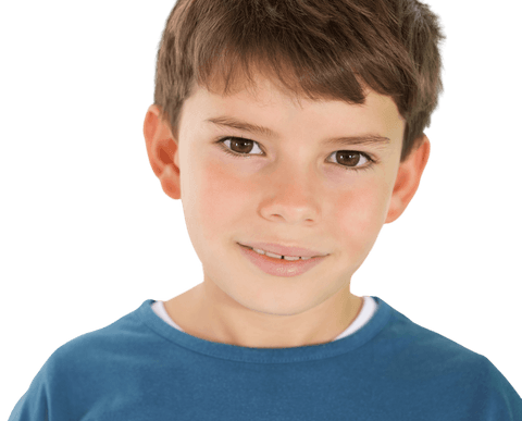 Young Boy Wearing Blue T-Shirt on Transparent Background
