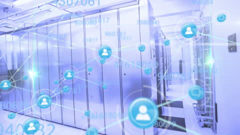 Digital Network System in Data Center with Connected Icons