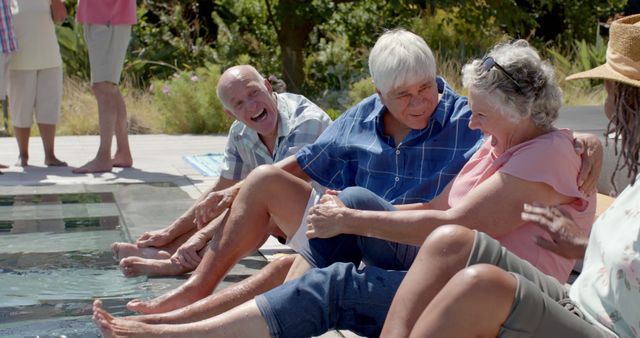 Elderly Friends Enjoying Poolside Chat - Download Free Stock Images Pikwizard.com