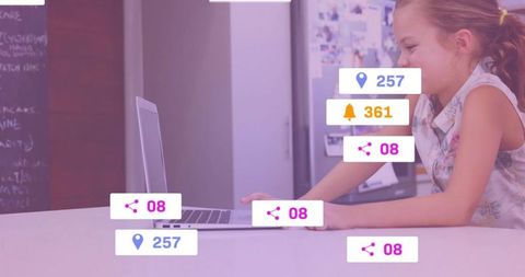 Schoolgirl Engaging with Laptop Digital Notifications