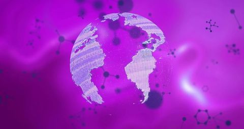 Digital globe hologram on purple technology background