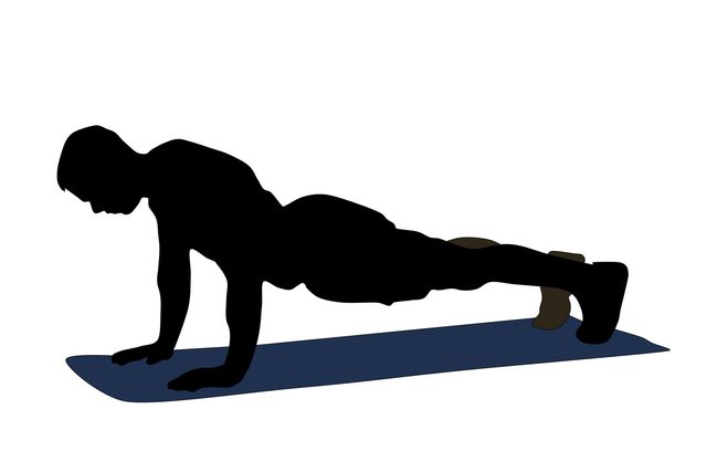Silhouette of a person performing a plank pose on a yoga mat, emphasizing core strength and fitness training. Ideal for use in fitness blogs, workout guides, instructional materials on core exercises, or promoting healthy lifestyle content.