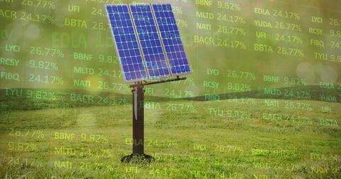 Financial Data Overlay on Solar Panels in Green Field Depicting Sustainable Energy - Download Free Stock Images Pikwizard.com