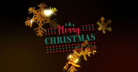 Festive merry christmas greeting with golden snowflakes