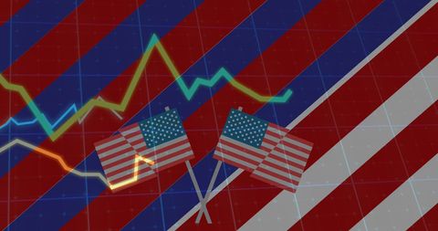 American Flag with Rising Graph Lines Symbolizing Economic Growth