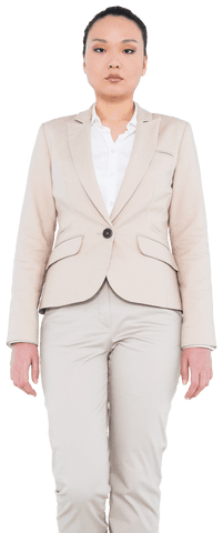 Confident Asian Businesswoman Staring with Purpose on Transparent Background