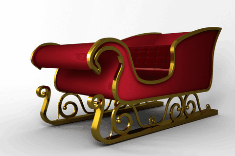 Festive red and gold christmas sleigh on transparent background