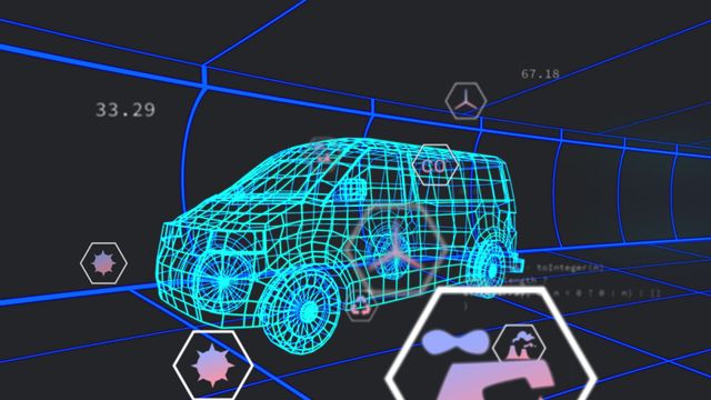 Visual presents digital truck displaying futuristic technology with energy icons and data architecture. Ideal for representing advancements in automotive technology, energy solutions, data-driven designs, and futuristic concepts. Useful for technology blogs, automotive industry presentations, and educational materials on energy conservation and digital advancements in vehicle design.