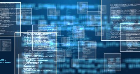 Digital Data Processing Interface with Floating Code Screens - Download Free Stock Images Pikwizard.com
