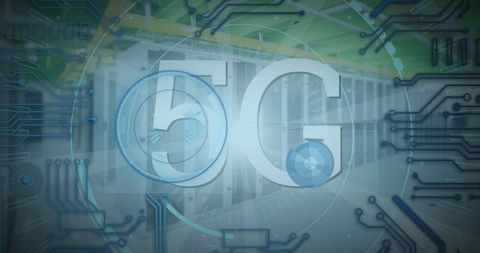 5G Technology Concept with Circuit and Data Center Elements