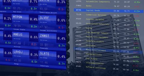 Dynamic Financial Data Display Over City Landscape