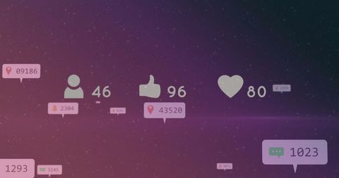 Digital Social Media Engagement Icons on Cosmic Purple Background - Download Free Stock Images Pikwizard.com