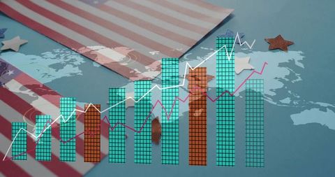 Global economic data visualization with map overlay and bar graphs