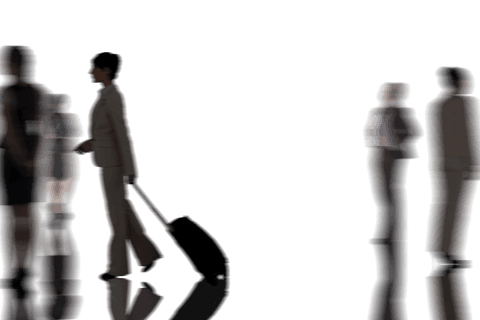 Silhouettes of Business People in Motion with Transparent Background