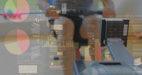 Rowing Athlete with Digital Metrics Overlay in Fitness Center