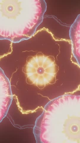 Vertical Neon Mandala Loop Pulsing with Glowing Core, Rotating Rings and Electric Sparks