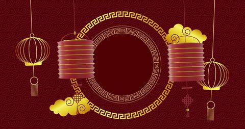Elegant Chinese Lanterns and Traditional Pattern on Red Background