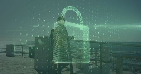 Digital Security Lock with Data Overlay on African-American Woman