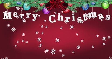 Festive Christmas Greeting on Red Background with Ornaments