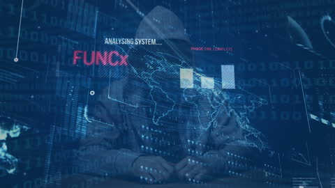 Cybersecurity Hacker Analyzing Data in Digital Environment