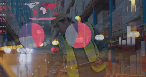 Warehouse Efficiency: Worker Analyzing Data Visualization