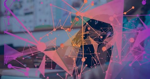 Student Using Laptop with Digital Network Visualization