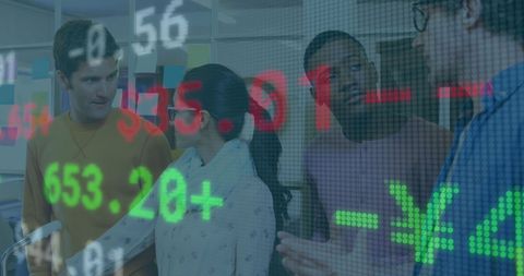 Stock market data benefits discussing diverse professionals