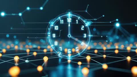 Futuristic Holographic Clock on Digital Node Grid
