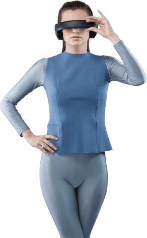 Confident Woman in Futuristic Attire with VR Headset on Transparent Background - Download Free Stock Videos Pikwizard.com