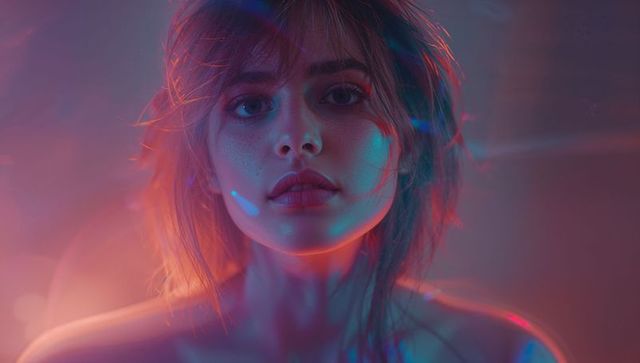Dreamy ai generated portrait with radiant neon lighting