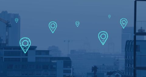 Digital Location Icons Above City - Download Free Stock Images Pikwizard.com