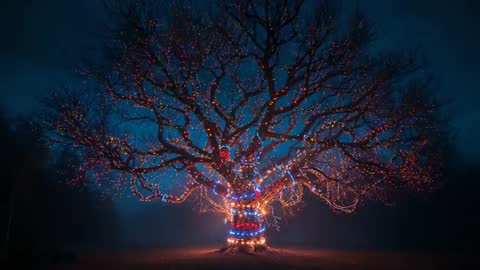 Pulsating Holiday Lights Encircling Mystical Tree