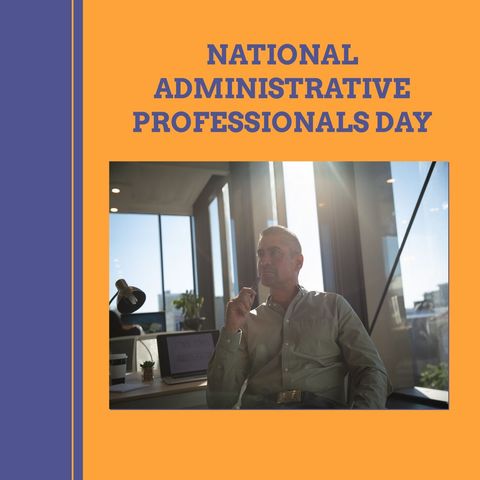reflective businessman in office celebrating administrative professionals day - Download Free Stock Templates Pikwizard.com