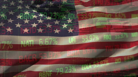 USA Flag with Stock Market Data Overlay