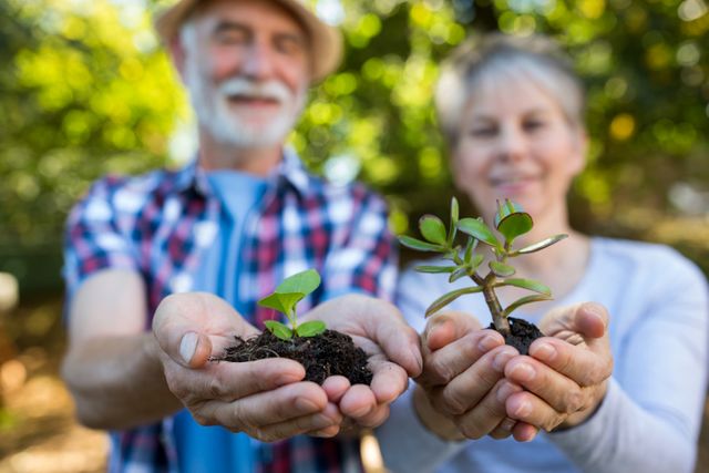 Senior Couple Holding Seedlings in Garden - Download Free Stock Photos Pikwizard.com
