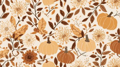 Rustic Autumn Floral and Pumpkin Seamless Pattern Design
