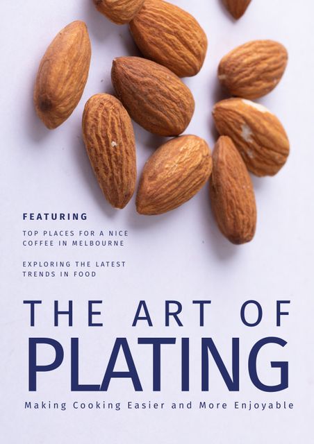 Showcases multiple almonds placed artistically for modern culinary presentations. Ideal for food blogs, culinary art features, kitchen aesthetics, and articles discussing latest trends in food. Can also be used in content highlighting top places for coffee in Melbourne or promoting easy and enjoyable cooking techniques.