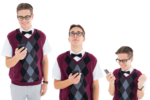 Caucasian man using smartphone transparent background communication