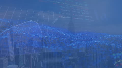 Futuristic Data Visualization with Cityscape Overlay